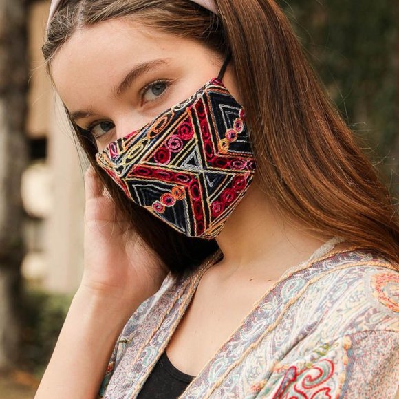 Boho Fashion Mask Embroidered Geometric Reusable - Picture 2 of 5